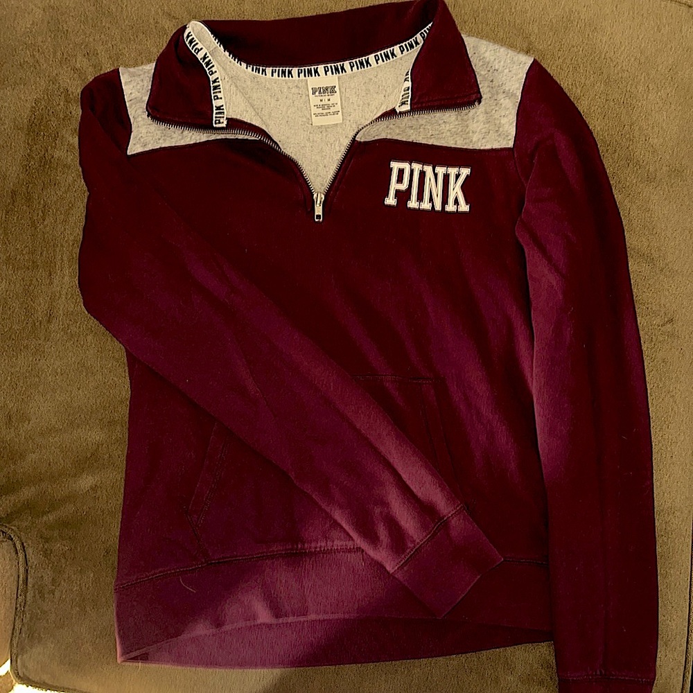 Pink long sleeve collared sweatshirt, maroon color, clean and great condition
